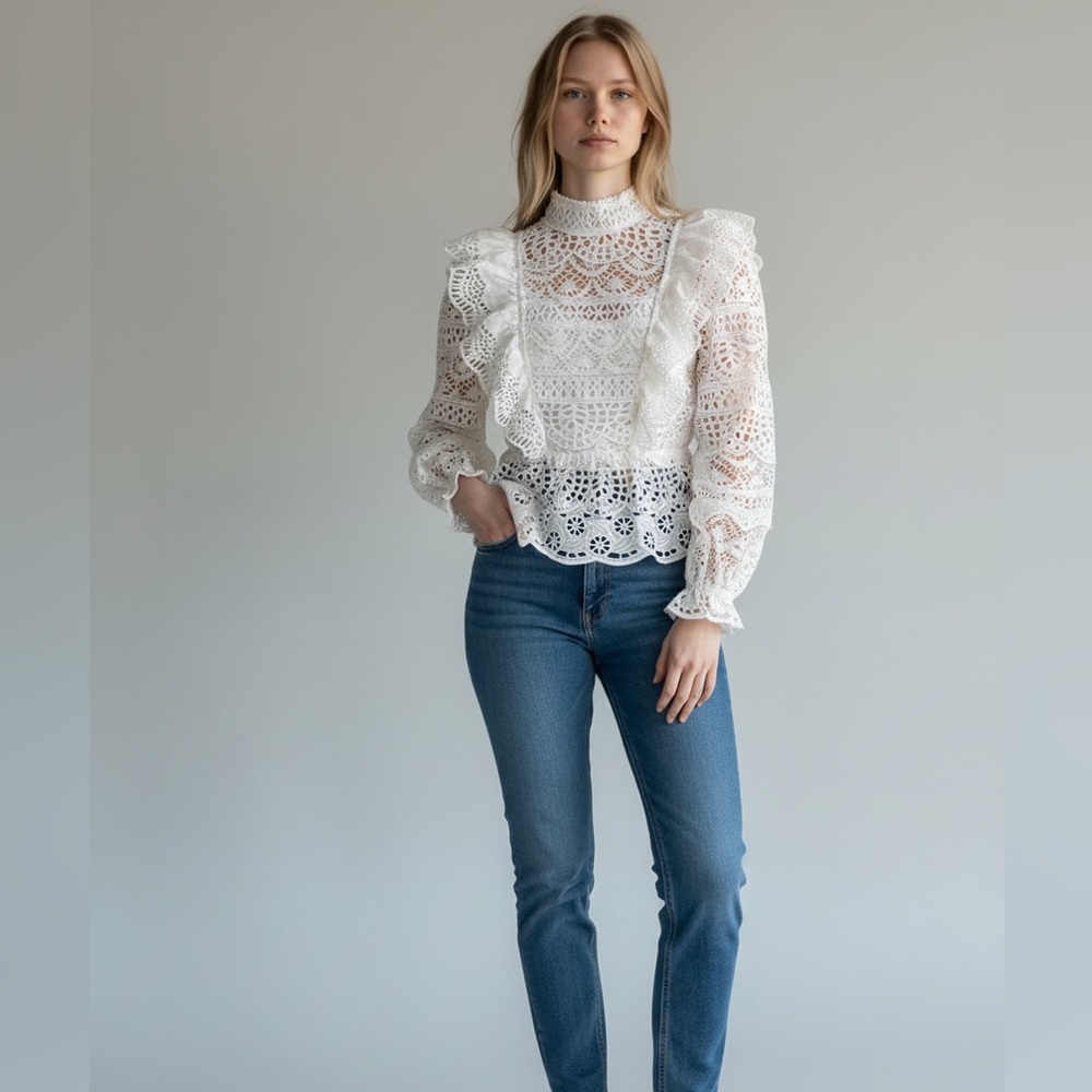 Sea White Eyelet Lace Peplum Blouse